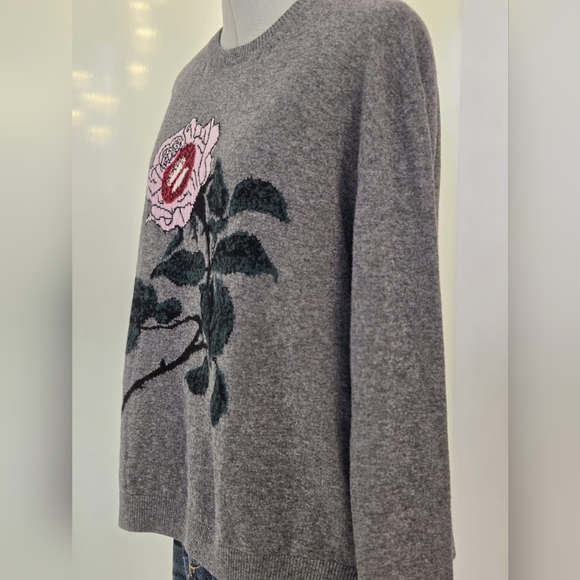 Gray Floral Valentino, Wool Cashmere Sweater, NWT, sizs XL - Picture 3 of 5